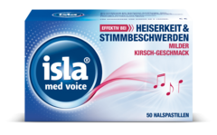 isla<sup>®</sup> med voice bei Stimmbeschwerden Produktgrafik von isla<sup>®</sup> med voice.